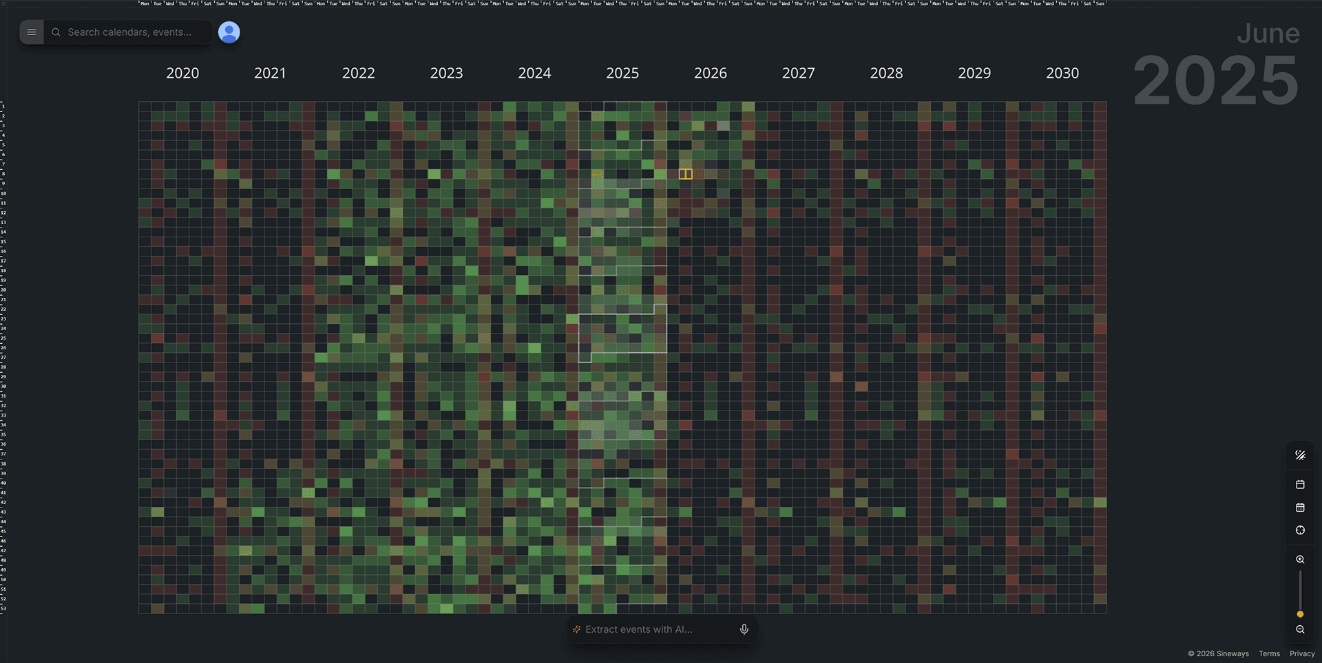 AnyMoment heatmap view spanning years