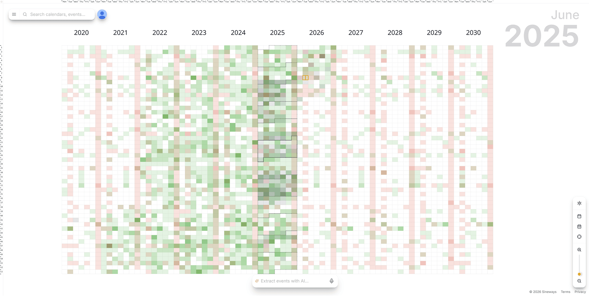 AnyMoment heatmap view spanning years