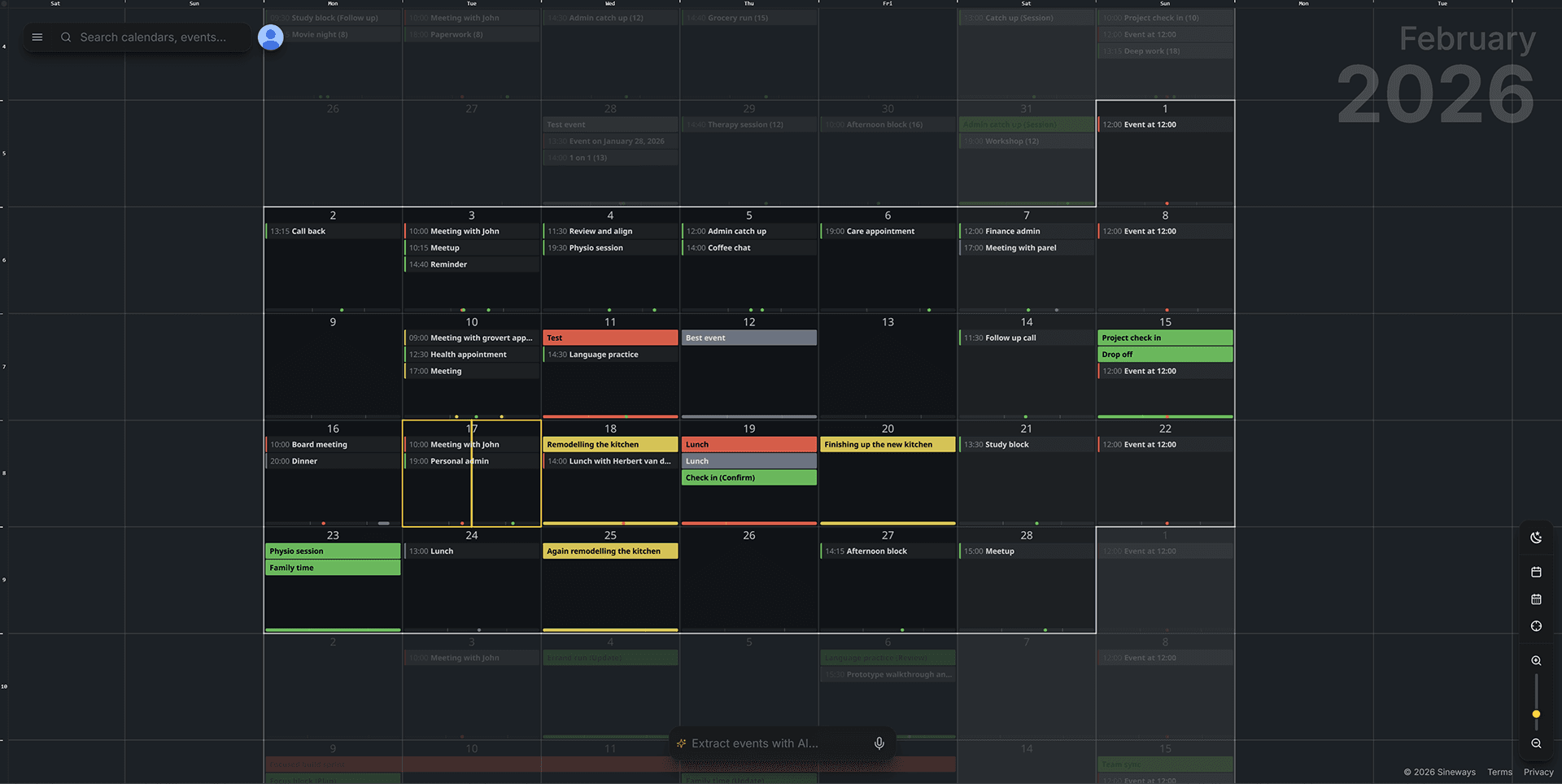 AnyMoment month view — a calendar that looks like a map