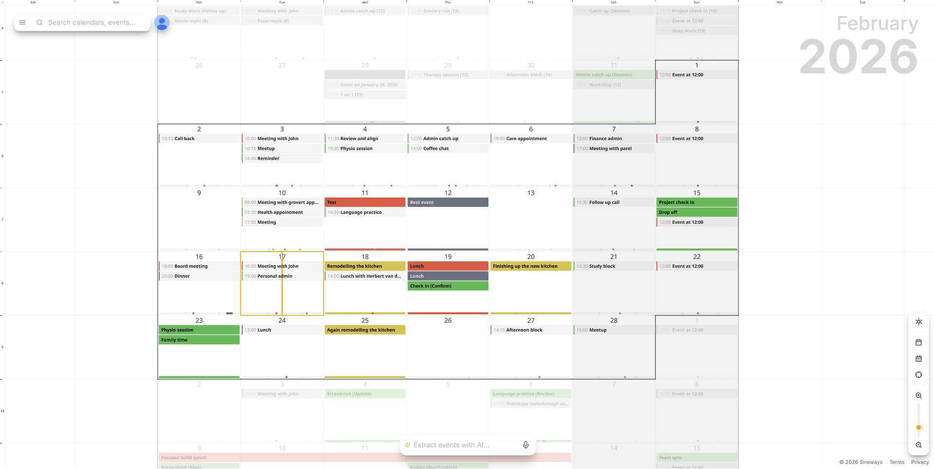 AnyMoment month view — a calendar that looks like a map